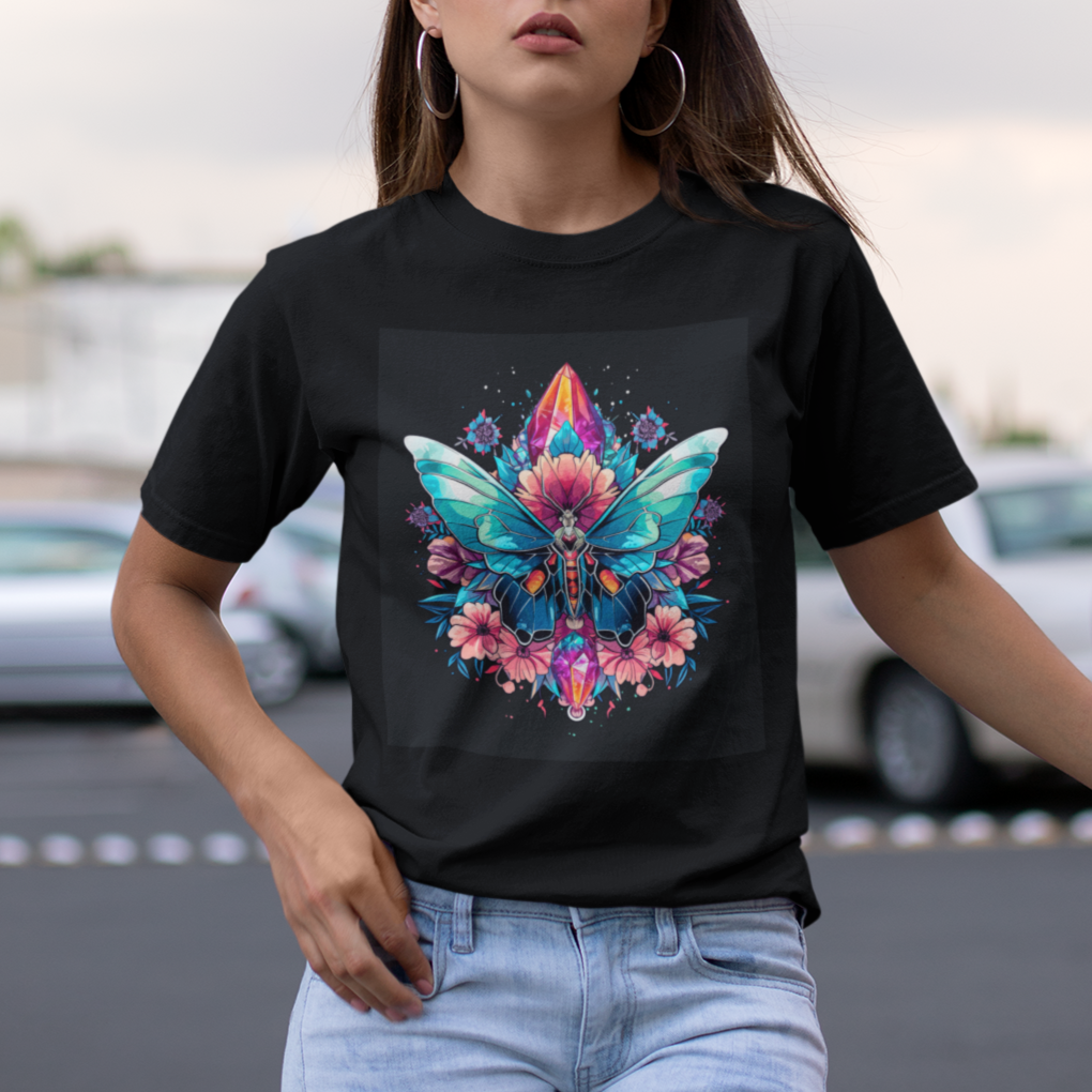 Colorful Witchy Crystal Luna Moth Occult Nature Inspired Astronomy Moth T-Shirt for Women, Moth Art, Spiritual Moth T Shirt For Women - Wonder Print Shop