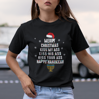 Merry Christmas Kiss My Ass His Ass Your Ass Happy Hanukkah T Shirt - Wonder Print Shop