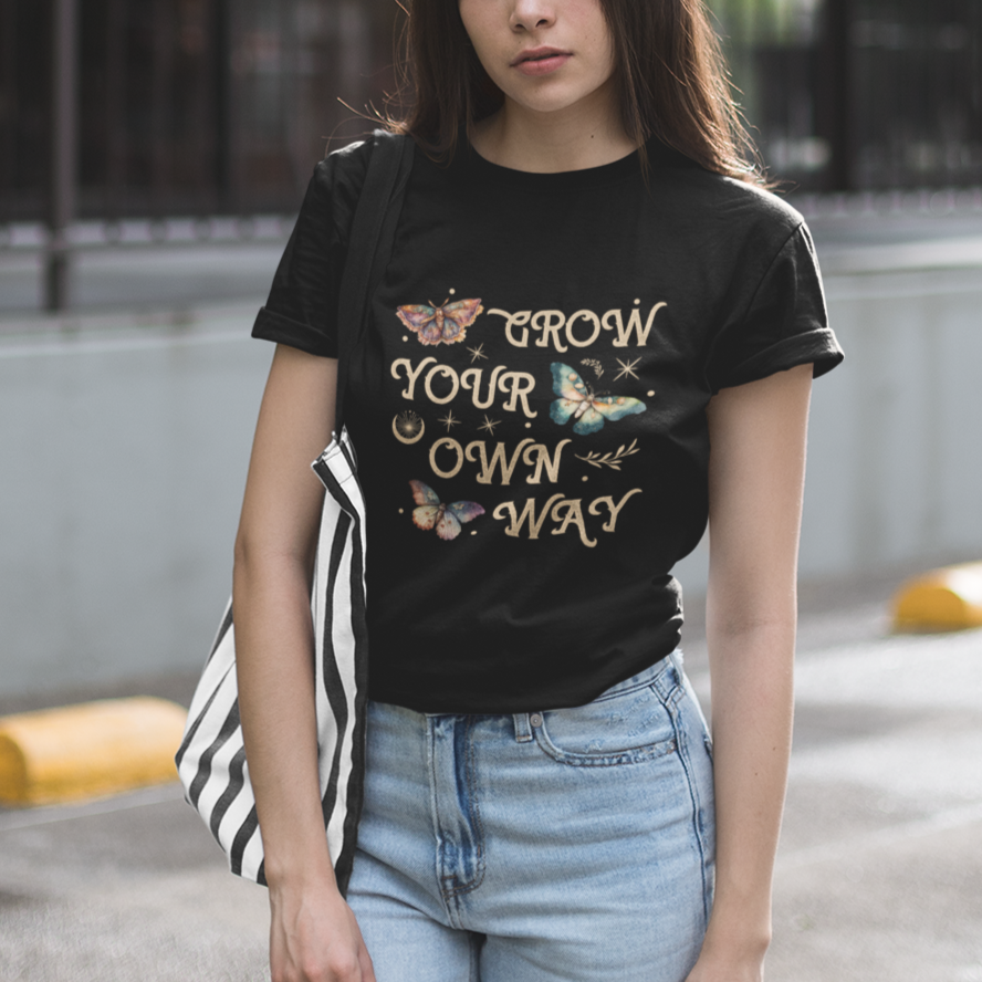 Aesthetic Dark Academia Moth Design Grow Your Own Way Mystical Luna Moth Cecropia Moth Celestial T-Shirt for Women, Moth Sprituality T Shirt For Women - Wonder Print Shop