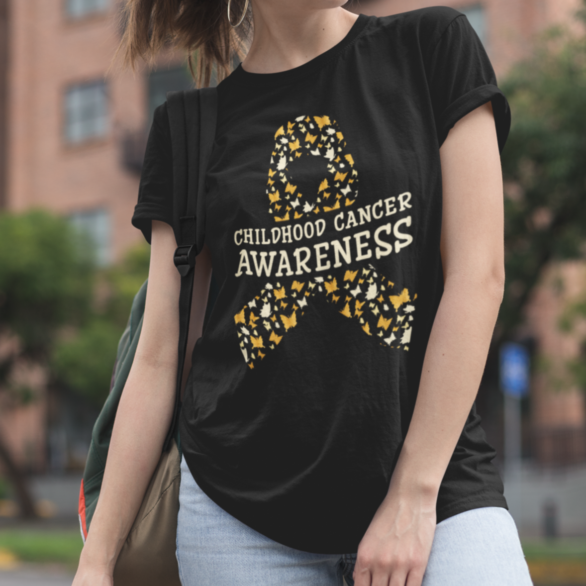 Childhood Cancer Awareness T Shirt Butterfly Gold Ribbon Support Raise - Wonder Print Shop