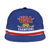 United States Hockey 1980-2026 Gold Medal Snapback Cap Embroidery Effect Blue Style