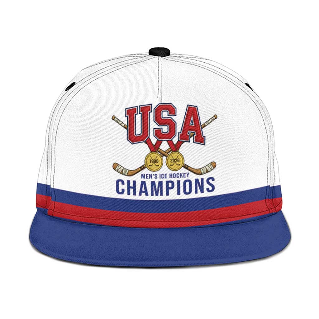 United States Hockey 1980-2026 Gold Medal Snapback Cap Embroidery Effect White Style