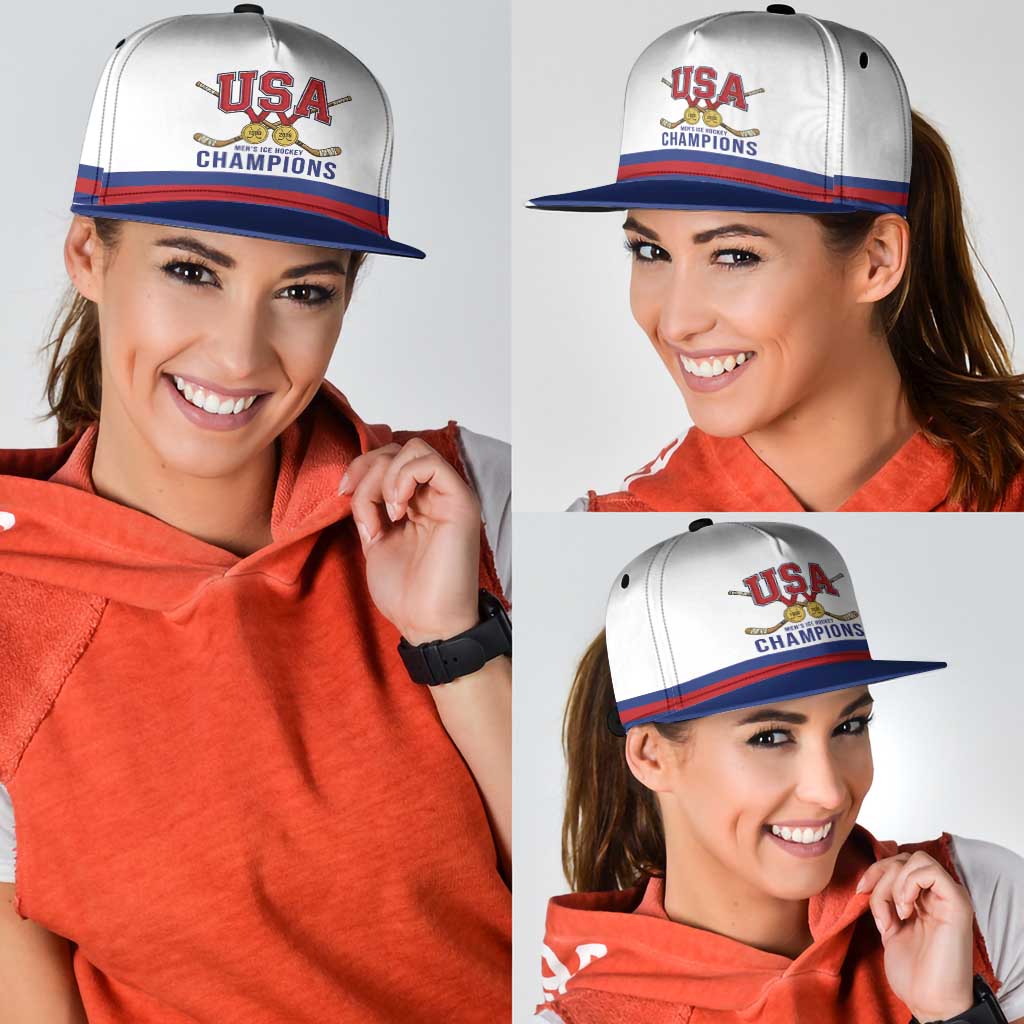 United States Hockey 1980-2026 Gold Medal Snapback Cap Embroidery Effect White Style