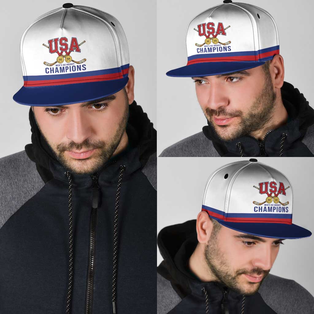 United States Hockey 1980-2026 Gold Medal Snapback Cap Embroidery Effect White Style