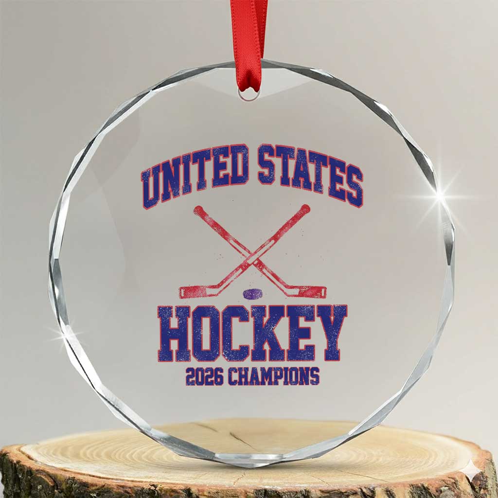 United States Hockey 2026 Champions Crystal Glass Ornament Patriotic USA Ice Hockey Victory Fan