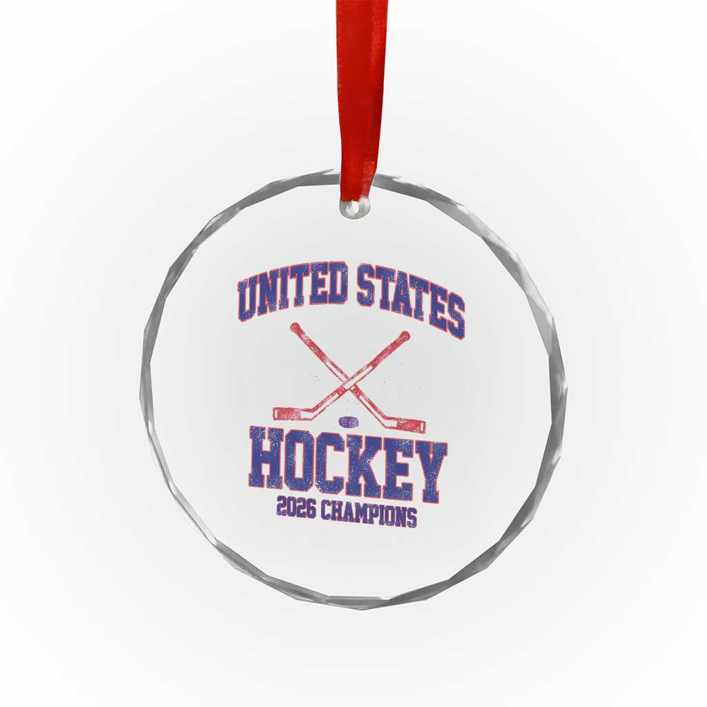 United States Hockey 2026 Champions Crystal Glass Ornament Patriotic USA Ice Hockey Victory Fan