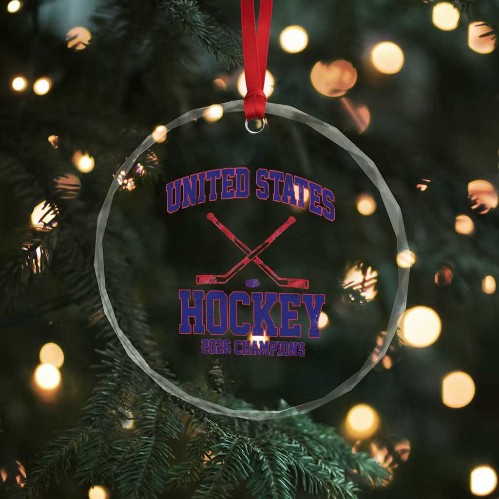 United States Hockey 2026 Champions Crystal Glass Ornament Patriotic USA Ice Hockey Victory Fan