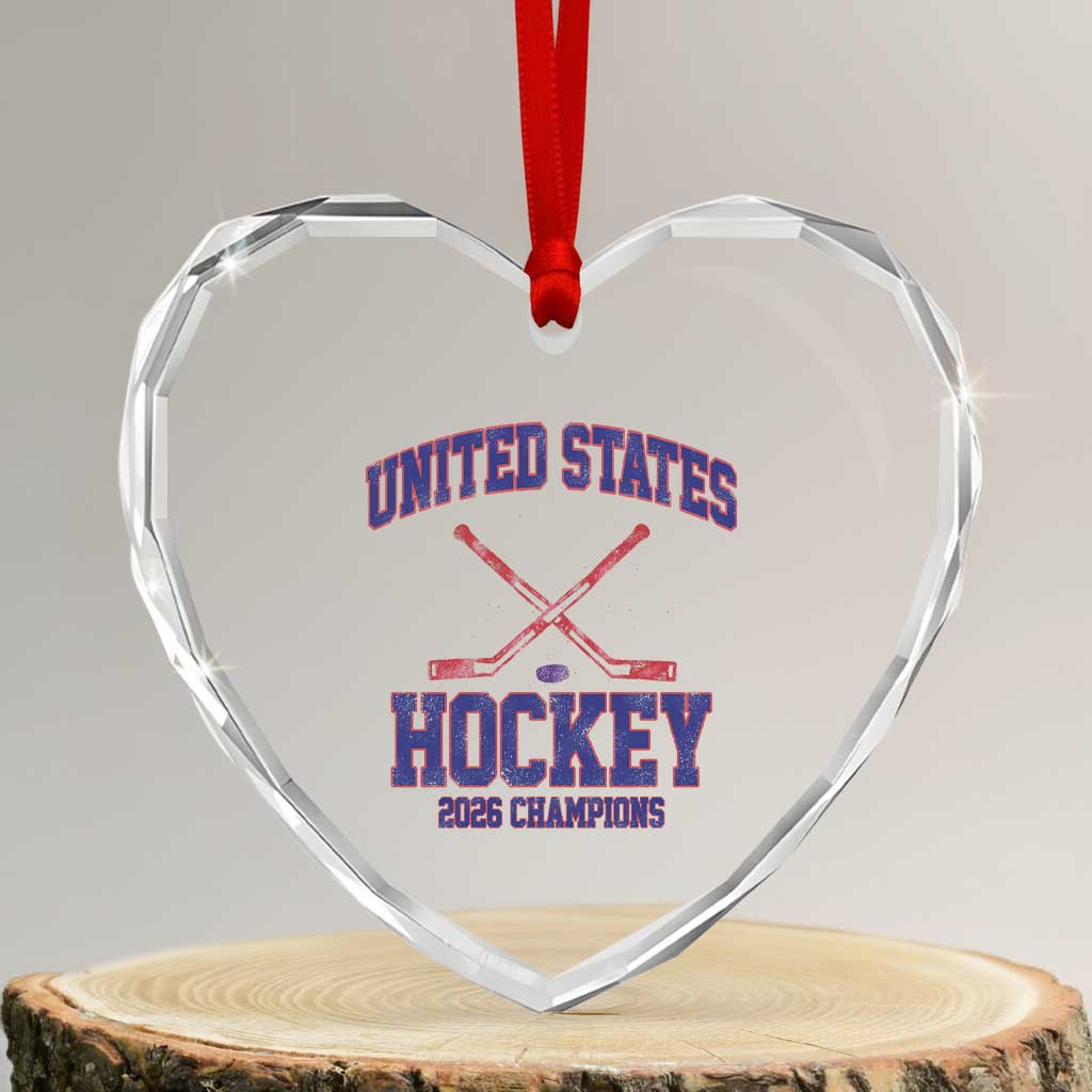 United States Hockey 2026 Champions Heart Crystal Glass Ornament Patriotic USA Ice Hockey Victory Fan