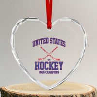 United States Hockey 2026 Champions Heart Crystal Glass Ornament Patriotic USA Ice Hockey Victory Fan