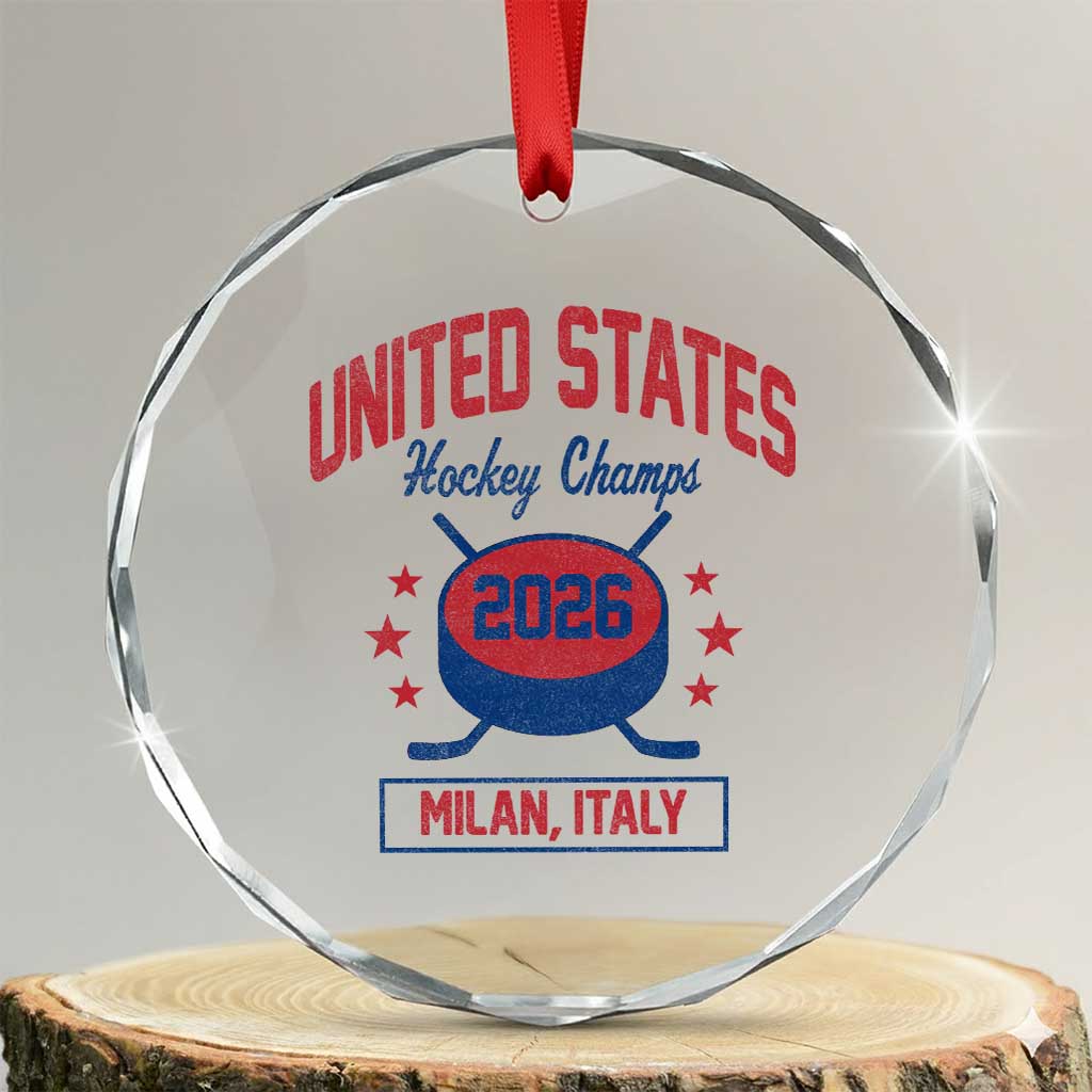 United States Hockey Champs 2026 Milan Italy Crystal Glass Ornament Patriotic USA Gold Medal Winter Games Fan