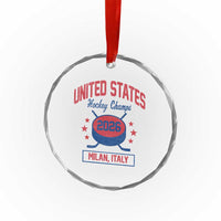 United States Hockey Champs 2026 Milan Italy Crystal Glass Ornament Patriotic USA Gold Medal Winter Games Fan
