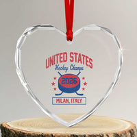 United States Hockey Champs 2026 Milan Italy Heart Crystal Glass Ornament Patriotic USA Gold Medal Winter Games Fan