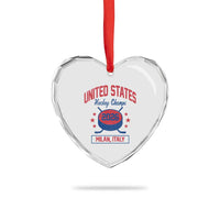 United States Hockey Champs 2026 Milan Italy Heart Crystal Glass Ornament Patriotic USA Gold Medal Winter Games Fan