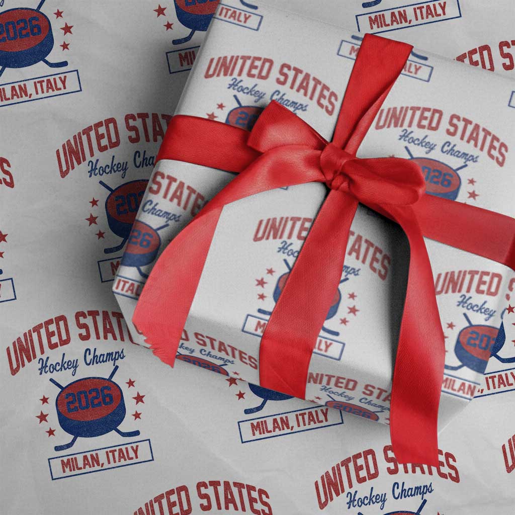 United States Hockey Champs 2026 Milan Italy Wrapping Paper Roll Patriotic USA Gold Medal Winter Games Fan