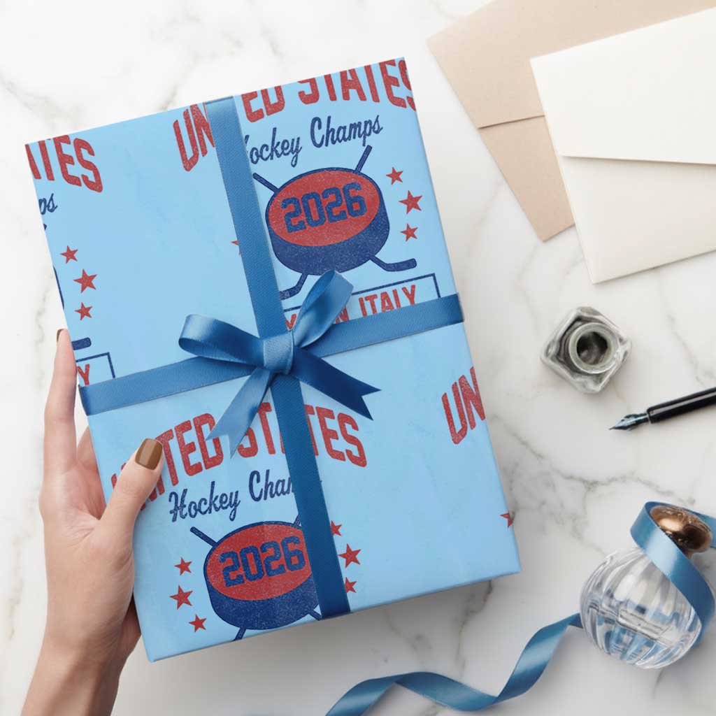 United States Hockey Champs 2026 Milan Italy Wrapping Paper Roll Patriotic USA Gold Medal Winter Games Fan