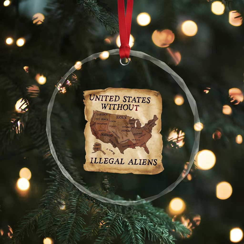 United States Without Illegal Aliens Crystal Glass Ornament Native Land Map