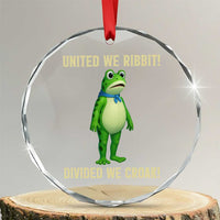 United We Ribbit Frog Protest Crystal Glass Ornament Divided We Croak Free Portland Resist 2025 - Wonder Print Shop