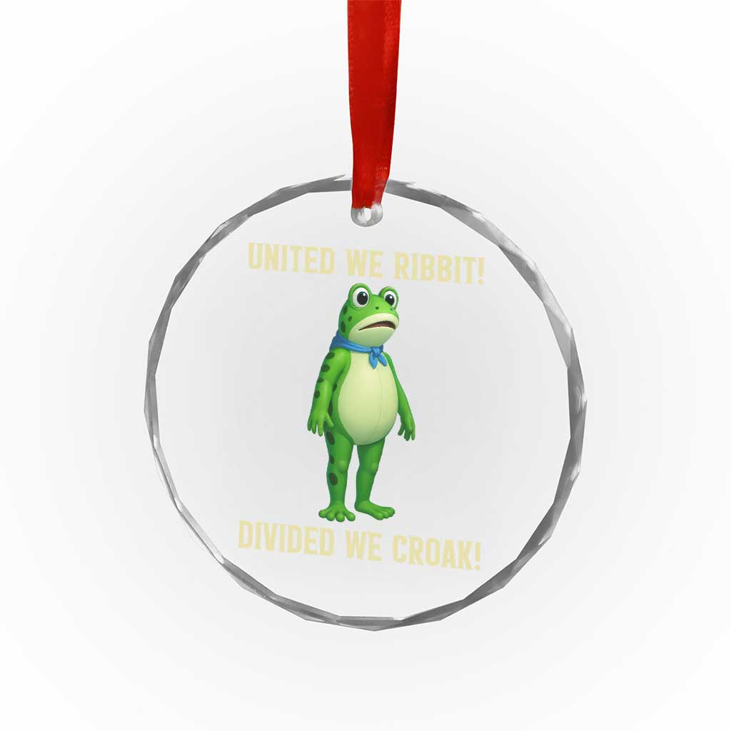 United We Ribbit Frog Protest Crystal Glass Ornament Divided We Croak Free Portland Resist 2025 - Wonder Print Shop