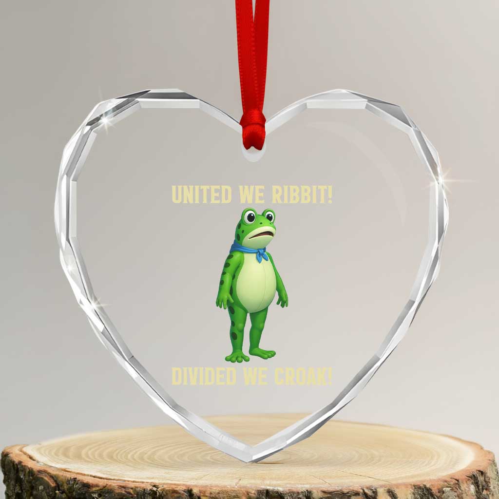United We Ribbit Frog Protest Heart Crystal Glass Ornament Divided We Croak Free Portland Resist 2025 - Wonder Print Shop