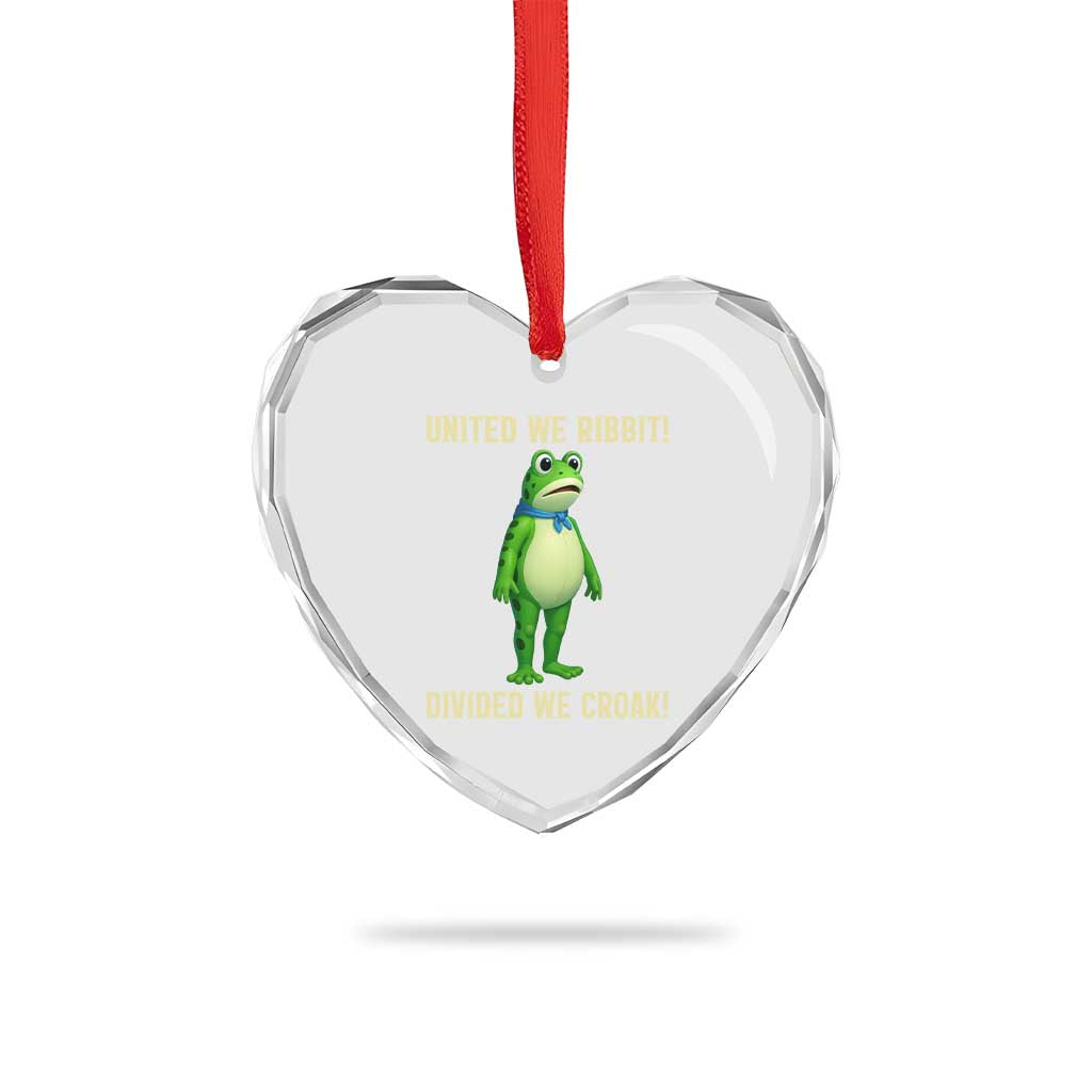 United We Ribbit Frog Protest Heart Crystal Glass Ornament Divided We Croak Free Portland Resist 2025 - Wonder Print Shop