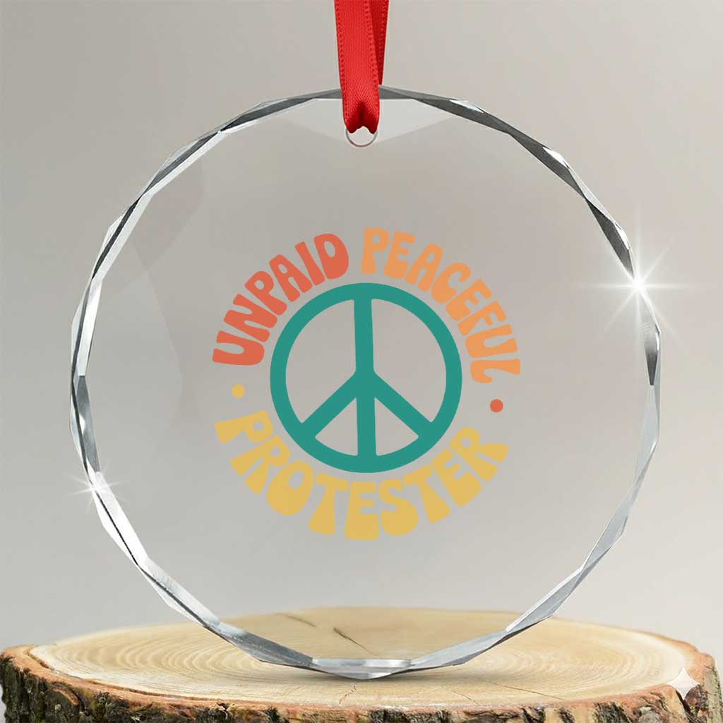 Unpaid Peaceful Protester Crystal Glass Ornament Social Justice Floral Peace Sign