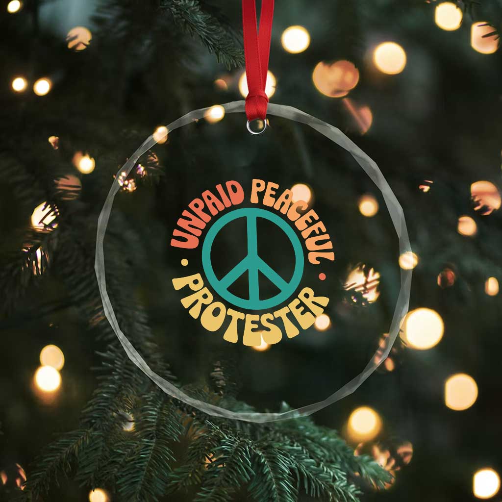 Unpaid Peaceful Protester Crystal Glass Ornament Social Justice Floral Peace Sign
