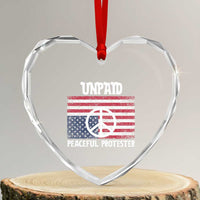 Unpaid Peaceful Protester Heart Crystal Glass Ornament Peace Sign Anti War Patriotic US Flag
