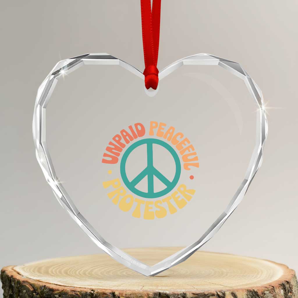 Unpaid Peaceful Protester Heart Crystal Glass Ornament Social Justice Floral Peace Sign