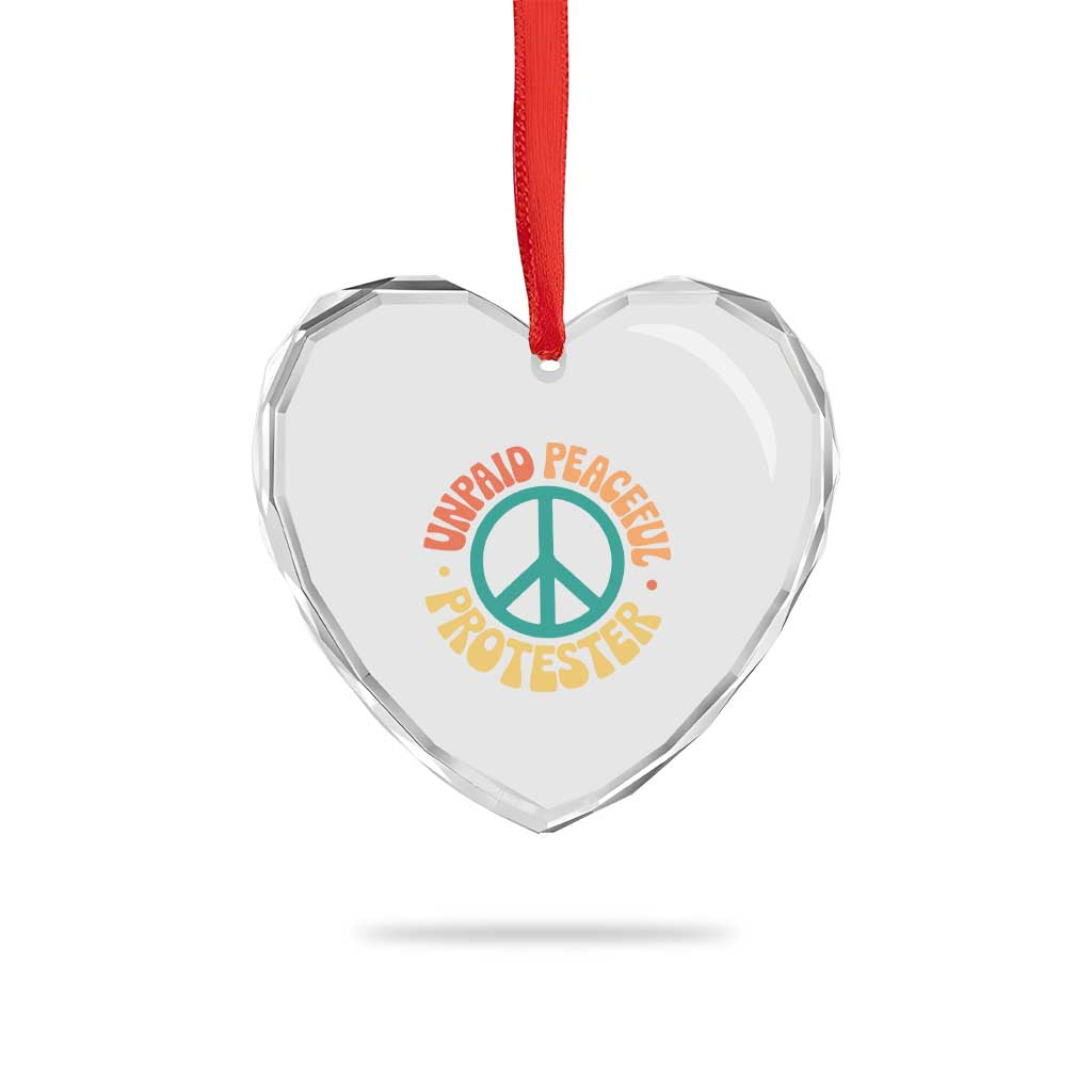 Unpaid Peaceful Protester Heart Crystal Glass Ornament Social Justice Floral Peace Sign