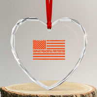 Unpaid Peaceful Protester Orange Distressed American Flag Heart Crystal Glass Ornament Satirical Political Graphic