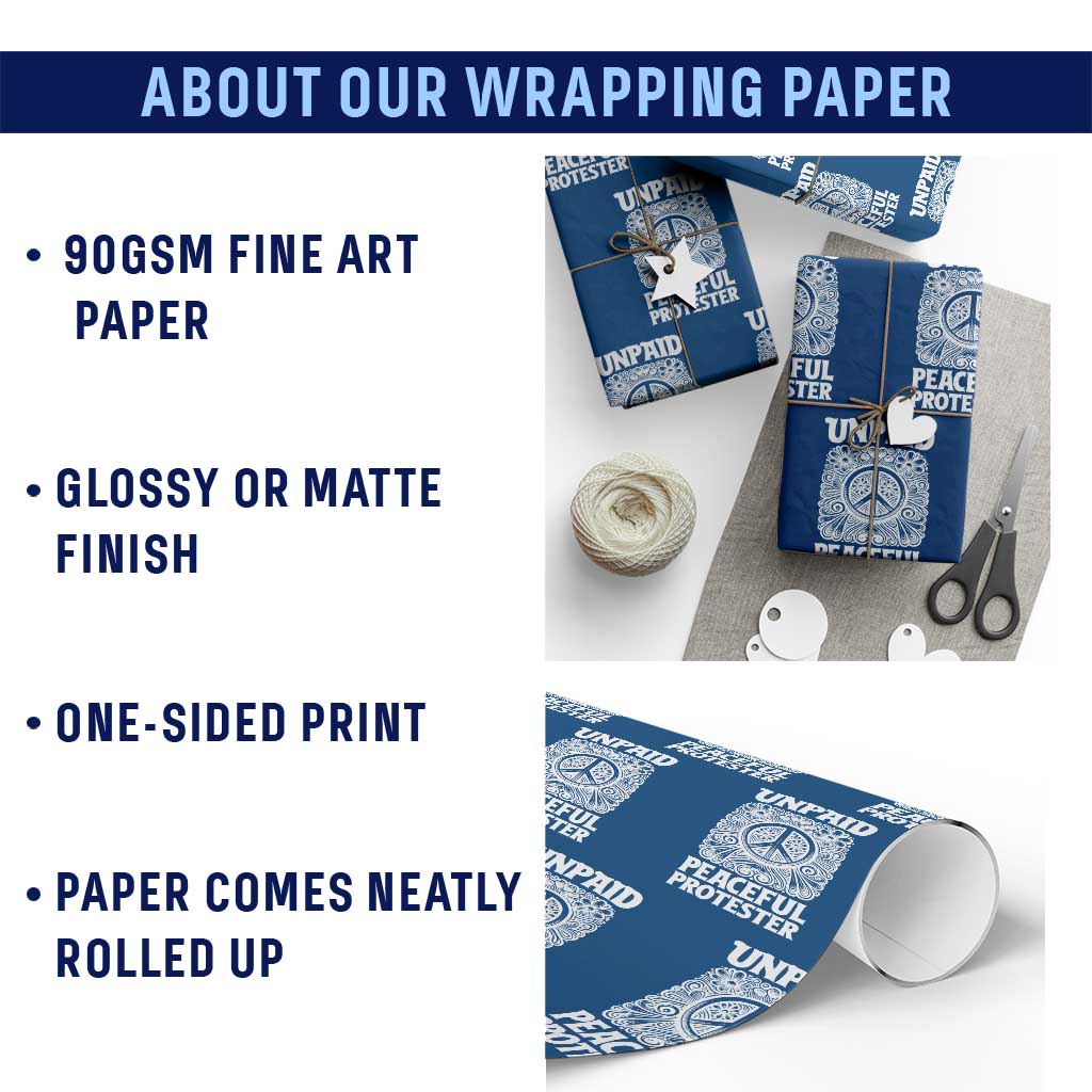 Unpaid Peaceful Protester Vintage Floral Peace Wrapping Paper Roll Hippie Style Activist Retro Anti War Boho Protest