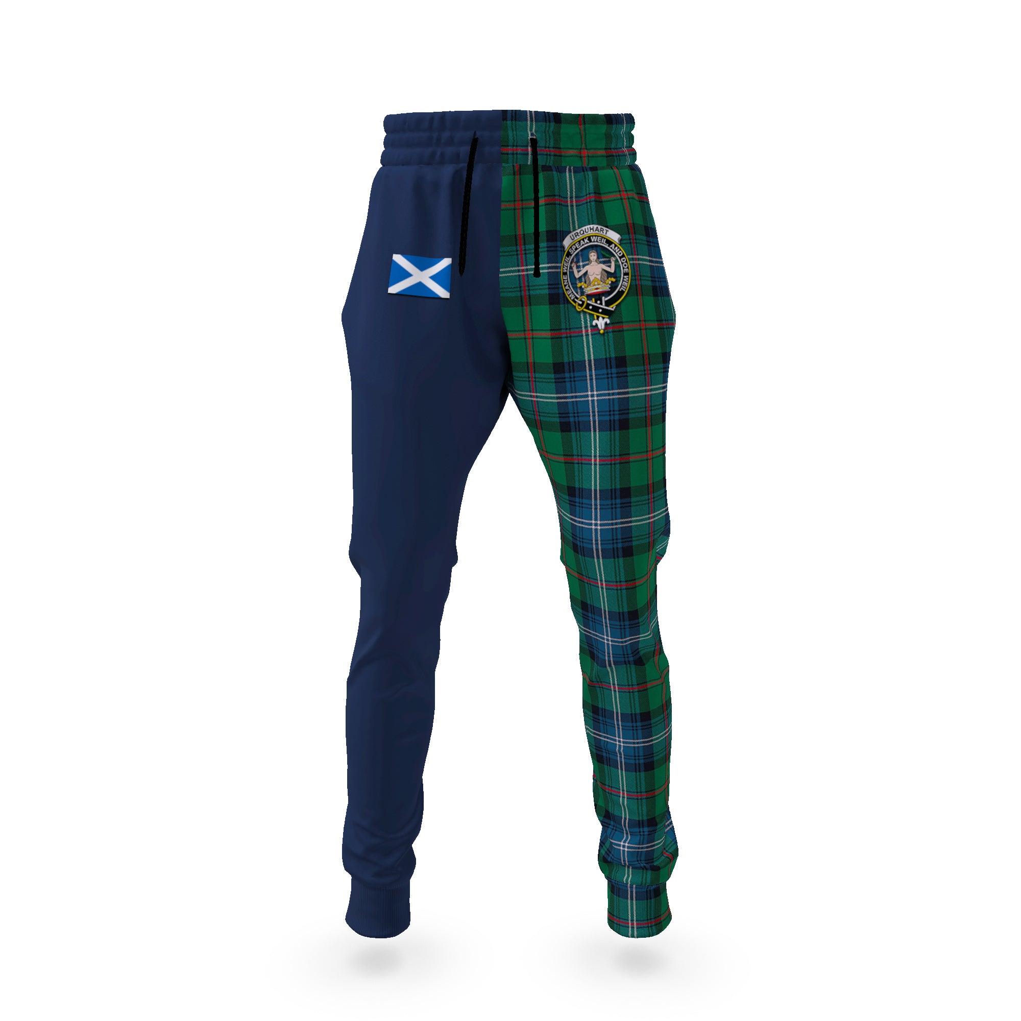 urquhart-ancient-tartan-plaid-joggers-family-crest-tartan-joggers-with-scottish-flag-half-style