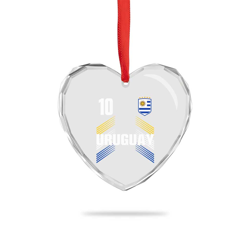 Uruguay Soccer Sports Graphic Number 10 Jersey Style Heart Crystal Glass Ornament Proud Uruguayan Football Fans Game Day Pride