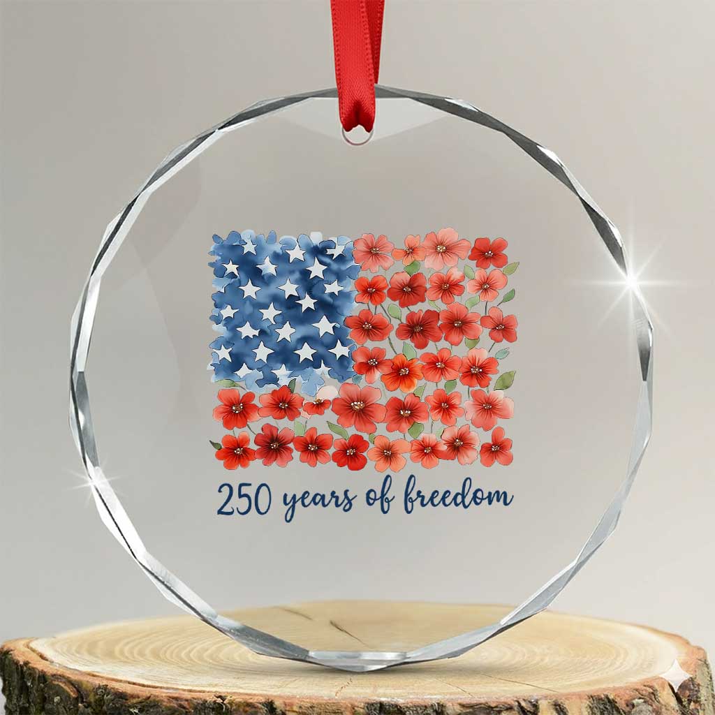 US 250 Years Of Freedom Crystal Glass Ornament Retro Flower American Flag