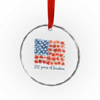 US 250 Years Of Freedom Crystal Glass Ornament Retro Flower American Flag