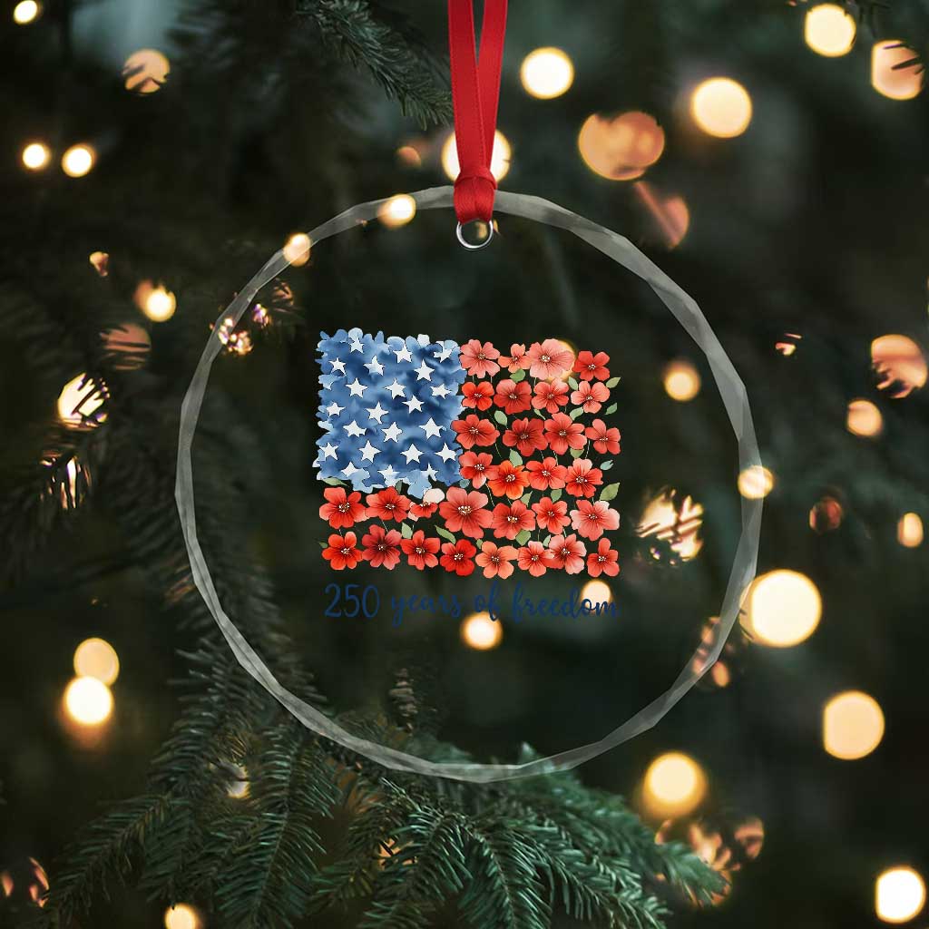 US 250 Years Of Freedom Crystal Glass Ornament Retro Flower American Flag