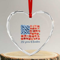 US 250 Years Of Freedom Heart Crystal Glass Ornament Retro Flower American Flag