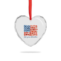US 250 Years Of Freedom Heart Crystal Glass Ornament Retro Flower American Flag