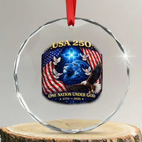 US 250th Anniversary Crystal Glass Ornament 250 Years One Nation Under God Christian Patriotic Cross USA Flag
