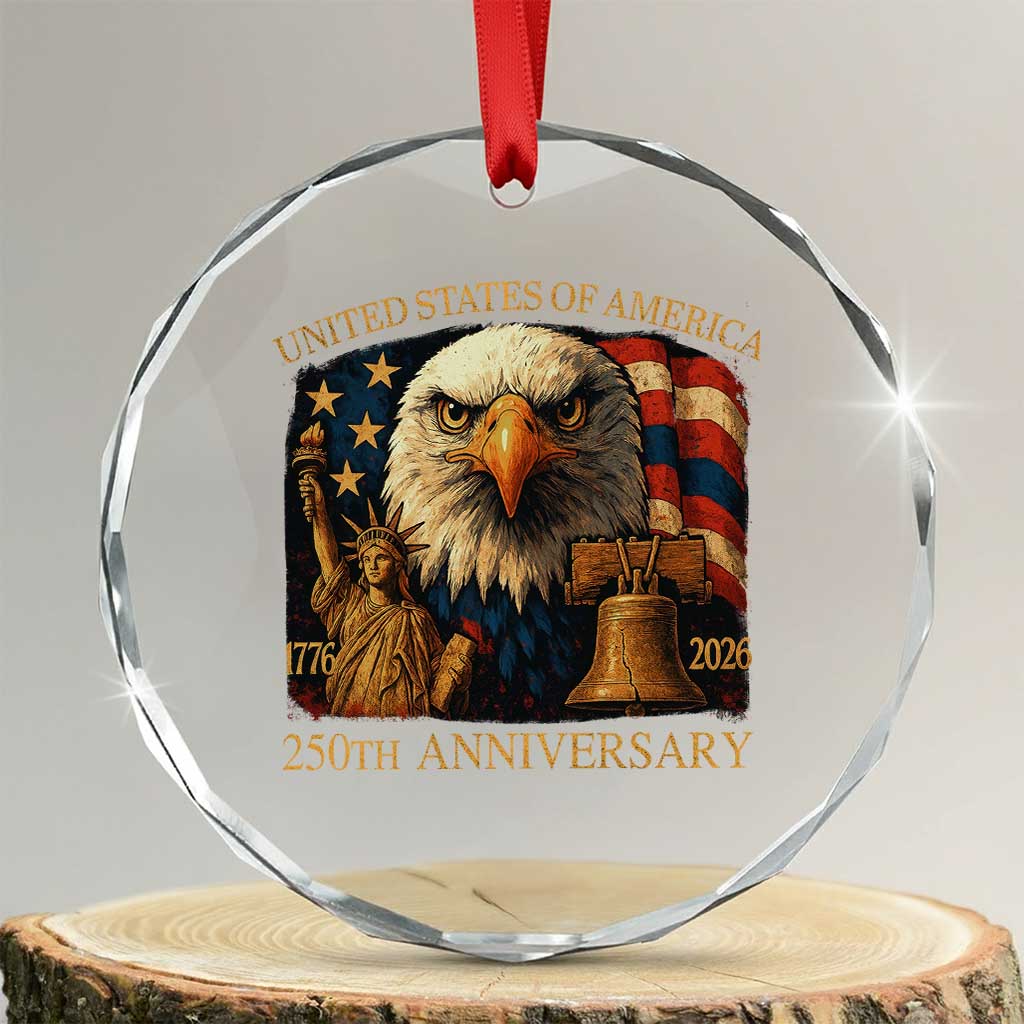 US 250th Anniversary Crystal Glass Ornament Retro Bald Eagle American Flag Patriotic Veterans TS10