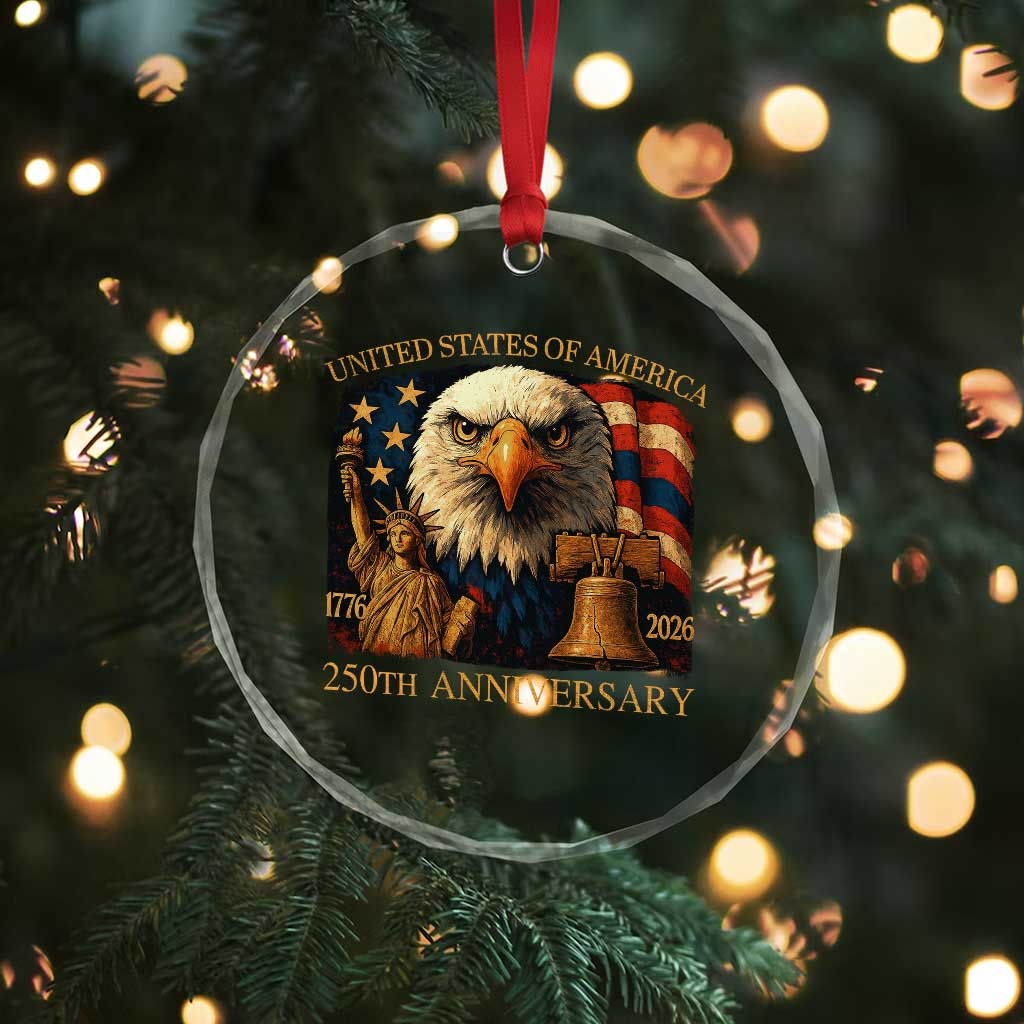US 250th Anniversary Crystal Glass Ornament Retro Bald Eagle American Flag Patriotic Veterans TS10