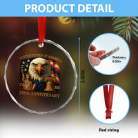 US 250th Anniversary Crystal Glass Ornament Retro Bald Eagle American Flag Patriotic Veterans TS10