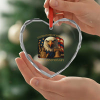 US 250th Anniversary Heart Crystal Glass Ornament Retro Bald Eagle American Flag Patriotic Veterans - Wonder Print Shop