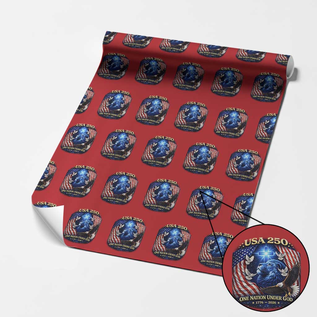 US 250th Anniversary Wrapping Paper Roll 250 Years One Nation Under God Christian Patriotic Cross USA Flag