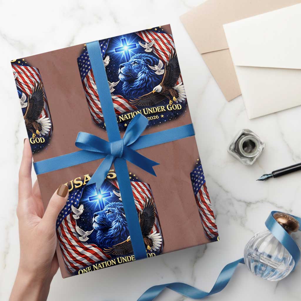 US 250th Anniversary Wrapping Paper Roll 250 Years One Nation Under God Christian Patriotic Cross USA Flag