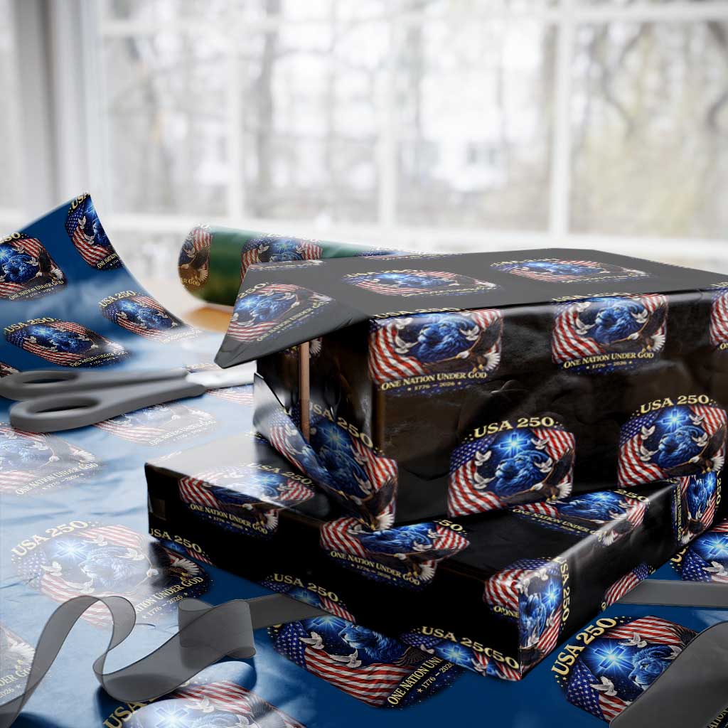 US 250th Anniversary Wrapping Paper Roll 250 Years One Nation Under God Christian Patriotic Cross USA Flag