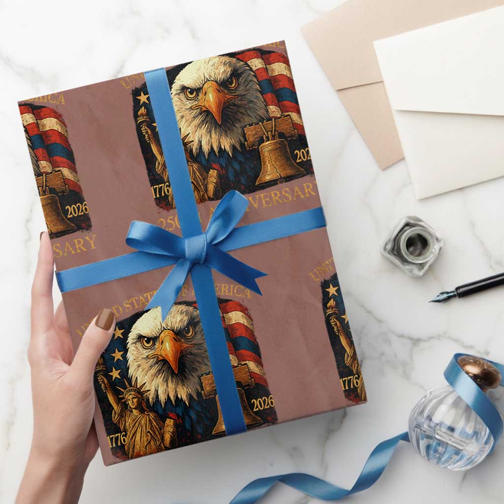 US 250th Anniversary Wrapping Paper Roll Retro Bald Eagle American Flag Patriotic Veterans - Wonder Print Shop