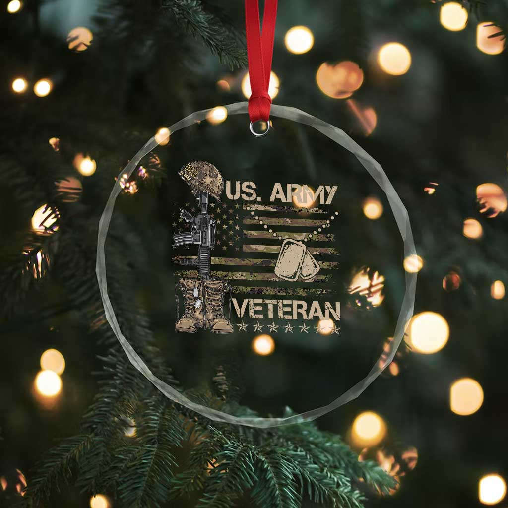 US Army Veteran Flag Crystal Glass Ornament - Wonder Print Shop