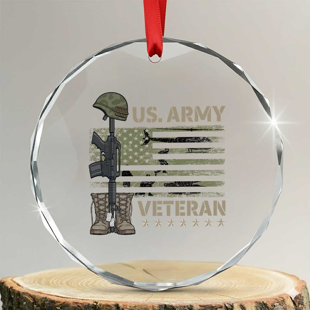 US Arrny Veteran Crystal Glass Ornament Proud Soldier USA Flag Camouflage Military - Wonder Print Shop