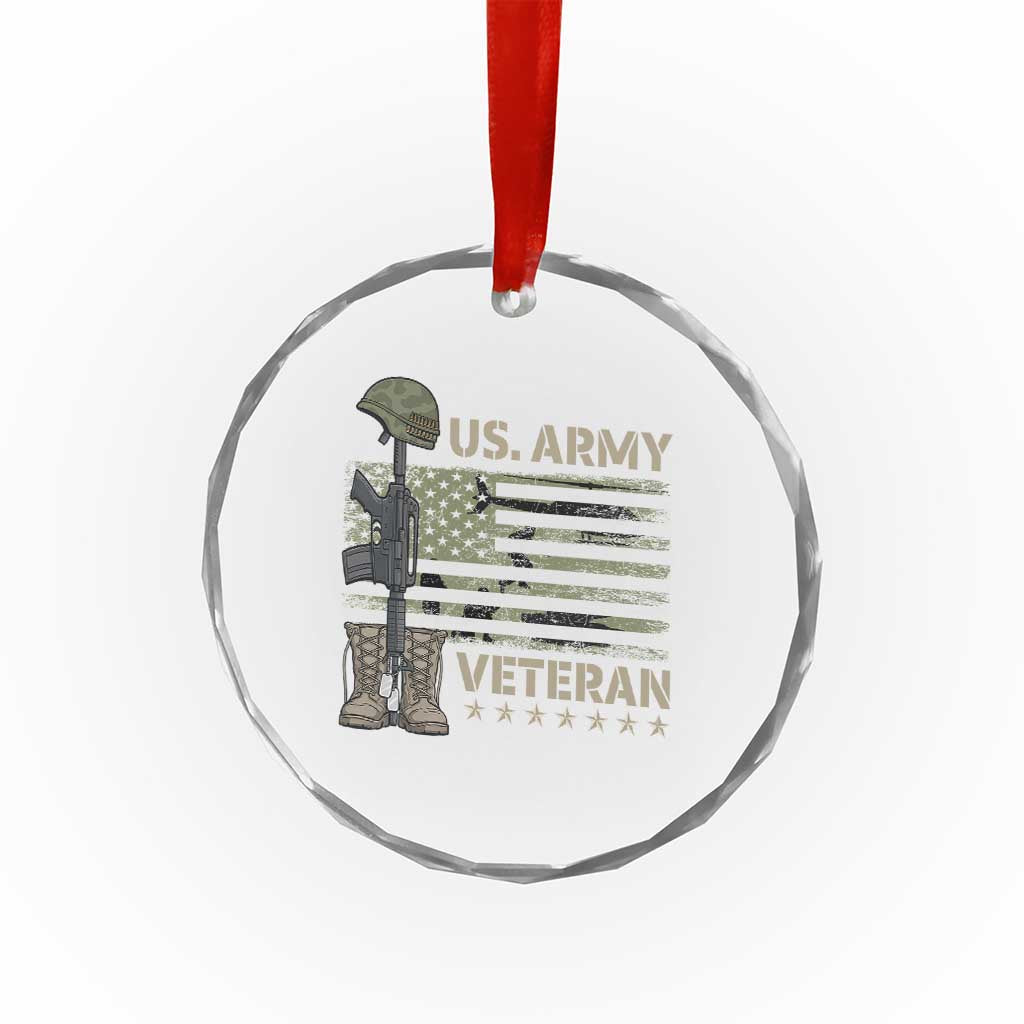 US Arrny Veteran Crystal Glass Ornament Proud Soldier USA Flag Camouflage Military - Wonder Print Shop